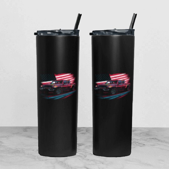 Jeep Gladiator JT US Flag Tumbler With Lid And Straw
