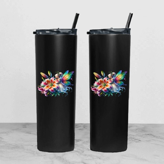 Tiger Lily Fairy Floral Fantasy Watercolor Tumbler With Lid And Straw