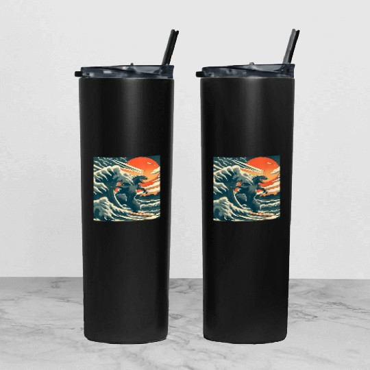 Japanese Monster Kaiju Funny Art Tumbler With Lid And Straw