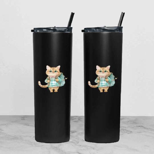 Watercolor Cute School Animals, Back to School Tumbler With Lid And Straw