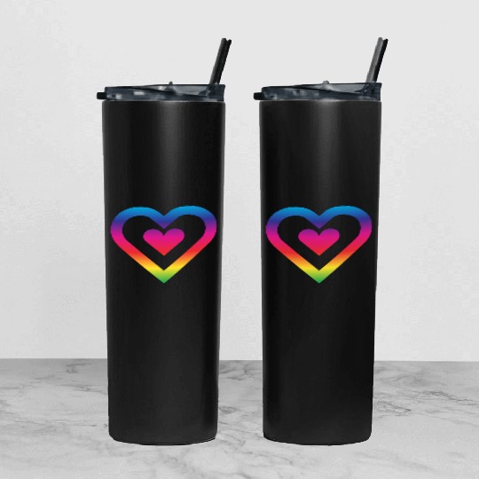 Rainbow Heart Homosexuality LGBT Love Tumbler With Lid And Straw