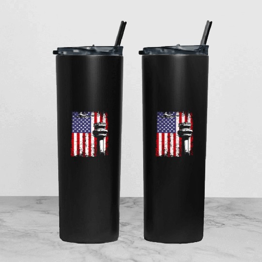 American Flag US, air traffic controller Tumbler With Lid And Straw