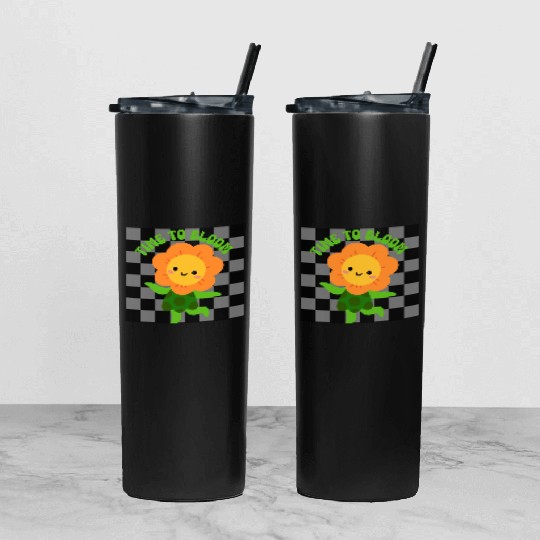 Time to Bloom: Floral Print Design Tumbler With Lid And Straw