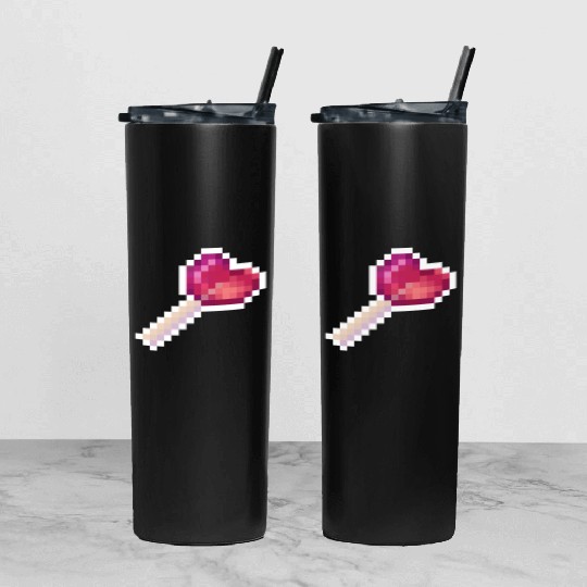 Pixel Art Sprite Cute Heart Lollipop Tumbler With Lid And Straw