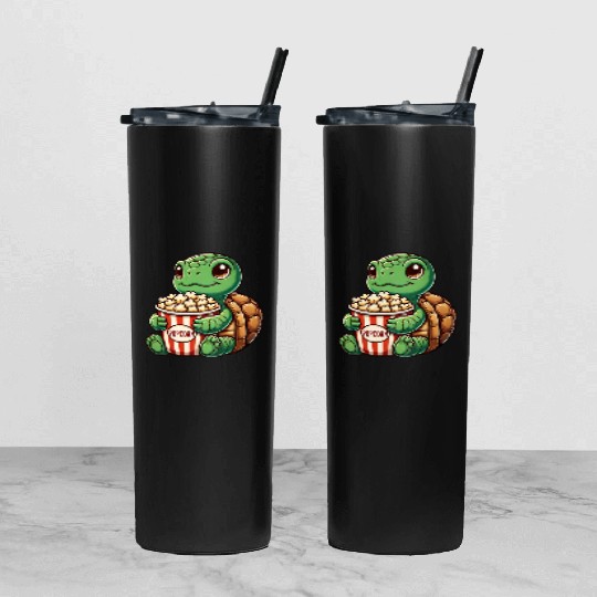 Cute turtle popcorn movies cinema fun Tumbler With Lid And Straw