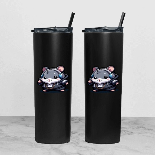 Gray Hip Hop Hamster Tumbler With Lid And Straw