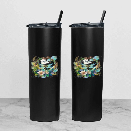 One day at a time dragonfly floral Tumbler With Lid And Straw