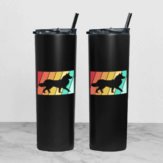 Retro 80s Border Collie Dog Silhouette Tumbler With Lid And Straw