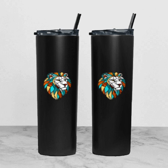Geometric Lion Stained Glass Tumbler With Lid And Straw Disgin