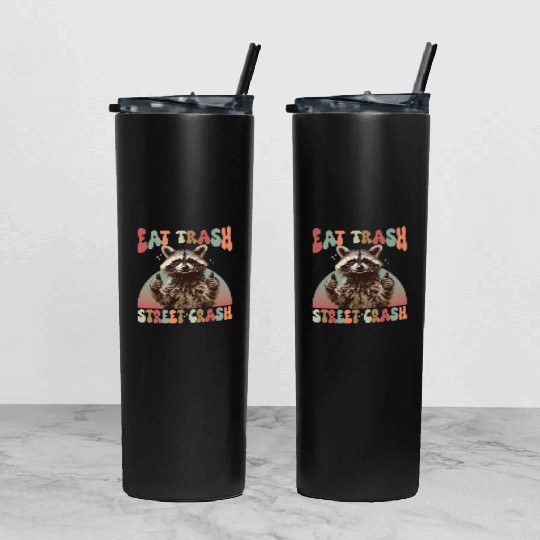 Funny Possum Raccoon Eat Trash Street Crash Tumbler With Lid And Straw