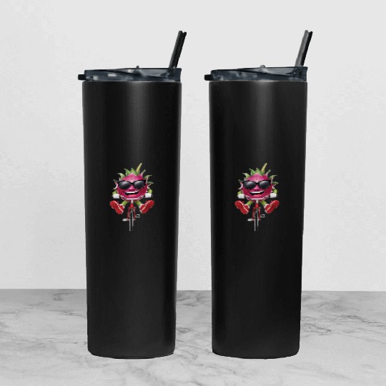 Dragon Fruit Cycling On Bike Realistic Tumbler With Lid And Straw