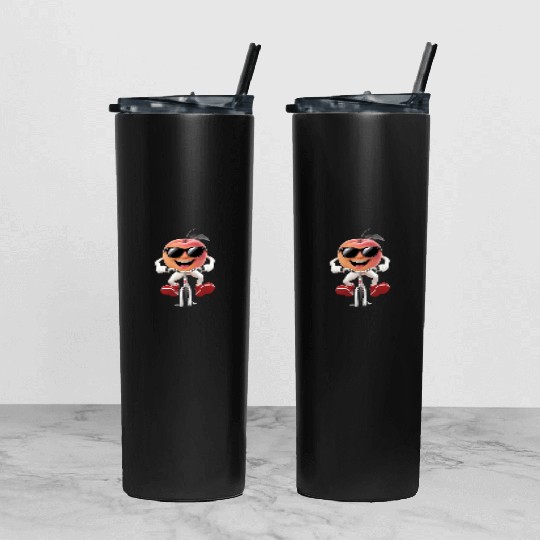 Apricot Cycling On Bike Realistic Tumbler With Lid And Straw