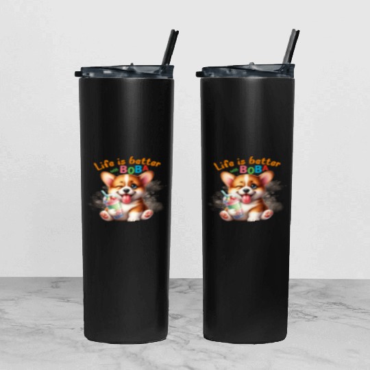 Corgi with BOBA tea Milk TEA Bubble tea Tumbler With Lid And Straw