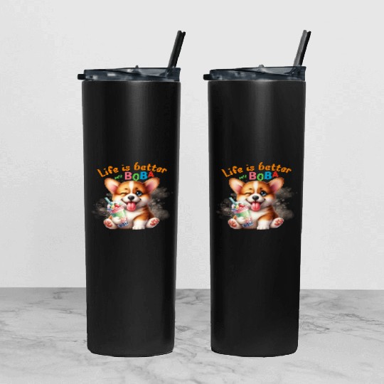 Corgi with BOBA tea Milk TEA Bubble tea Tumbler With Lid And Straw