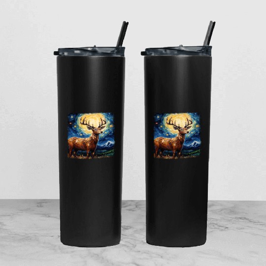 Deer Hunter Deer Hunting Starry Night Painting Tumbler With Lid And Straw