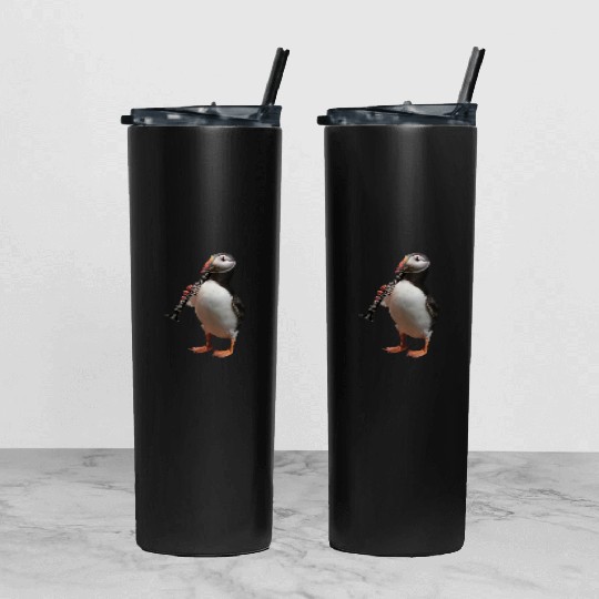 Atlantic Puffin Playing Clarinet Realistic Tumbler With Lid And Straw