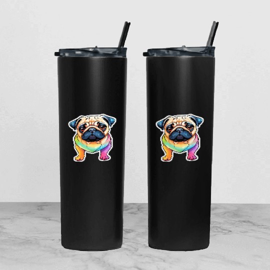 Pug Watercolor Tumbler With Lid And Straw