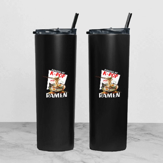 Powered by K pop and Ramen Japanees foods Lover Tumbler With Lid And Straw