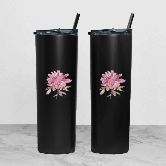 Peony loose watercolor hand-painted Tumbler With Lid And Straw