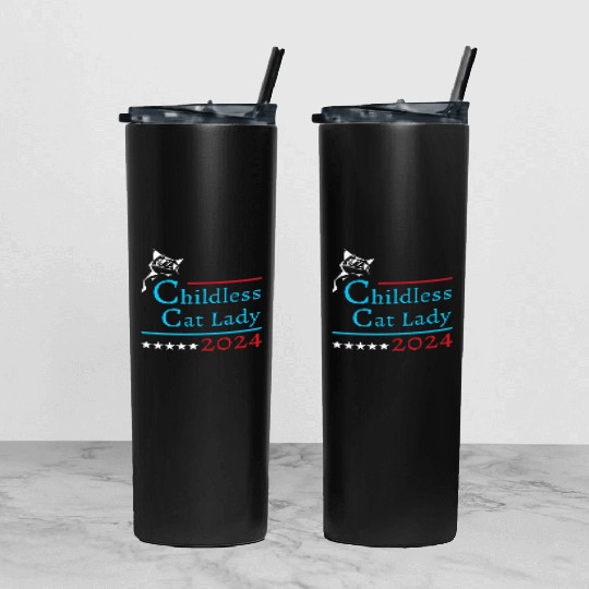 "Childless Cat Lady" Kamala Harris 2024 Tumbler With Lid And Straw