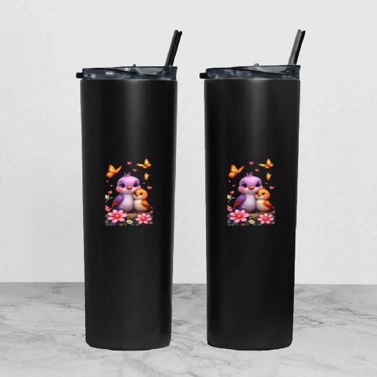 Mother's Day Embrace Birds Hugging with Love Tumbler With Lid And Straw