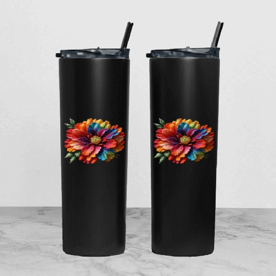 Vibrant Spectrum Bloom Tumbler With Lid And Straw