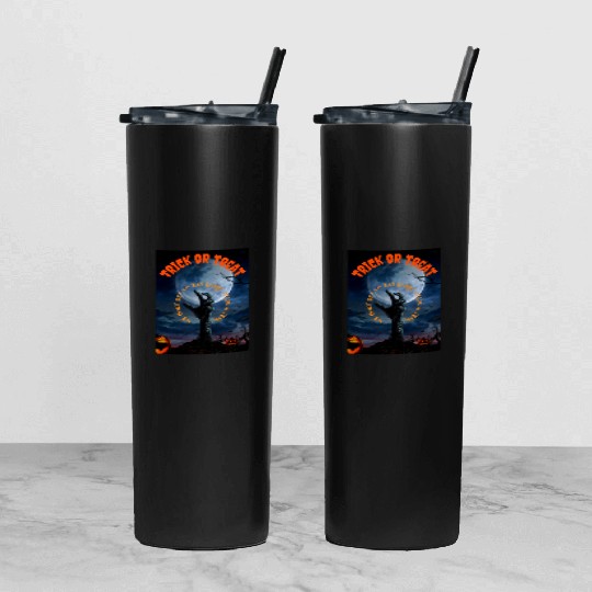 Zombie Trick or Treat, We Only Eat Once a Year Tumbler With Lid And Straw