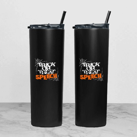 Trick Or Speech Halloween Speech Therapy SLP Tumbler With Lid And Straw