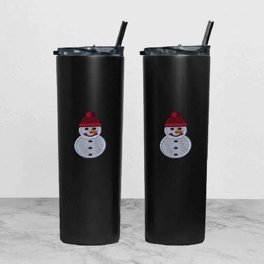 Snowman embroidered Tumbler With Lid And Straw