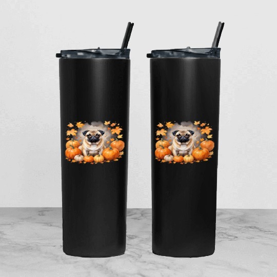 Pug Pumpkin Thanksgiving Fall Halloween Dog Lover Tumbler With Lid And Straw