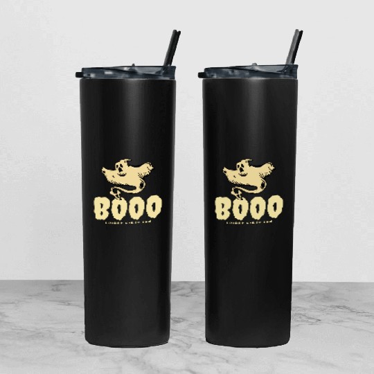 BOOO Fright Night Fun Ghost Halloween Tumbler With Lid And Straw