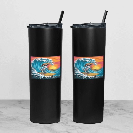 Surfing Skeleton Vibes Surfing Lifestyle Retro Tumbler With Lid And Straw