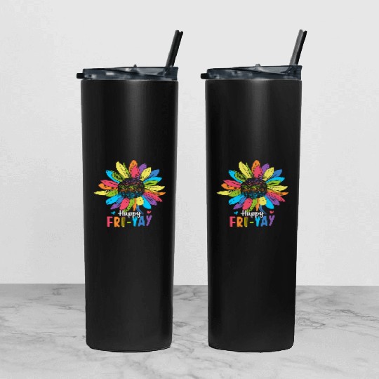Happy Fri-Yay Friday Lovers Fun Teacher Tumbler With Lid And Straw