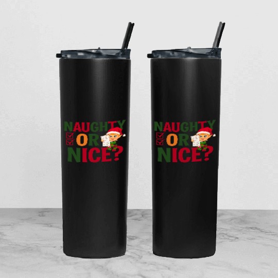 Naughty or Nice Elf Checklist Christmas Fun Tumbler With Lid And Straw