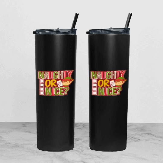 Playful Elf Naughty or Nice Holiday Fun Tumbler With Lid And Straw