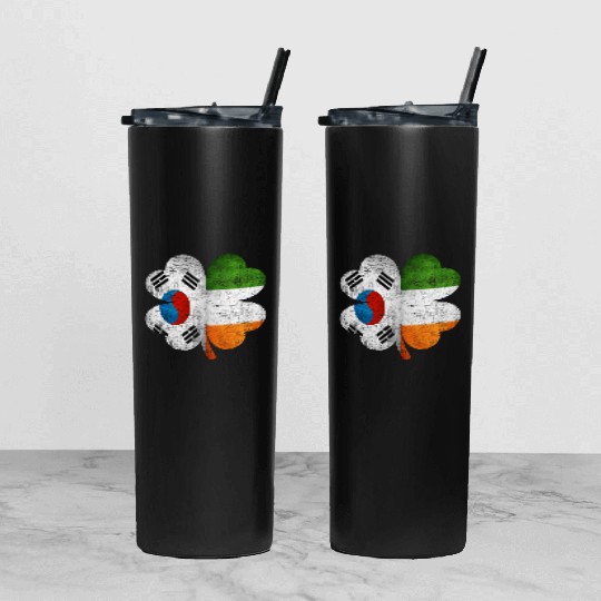 Korean Irish Shamrock South Korea Ireland Flag Tumbler With Lid And Straw