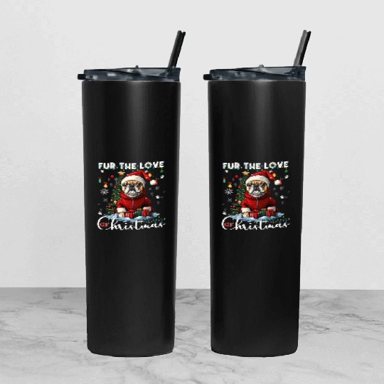 French Bulldog Christmas Tree Decoration Dog Lover Tumbler With Lid And Straw