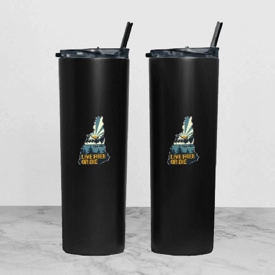 Live Free or Die Retro New Hampshire Nature Tumbler With Lid And Straw