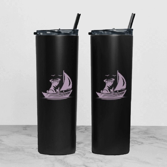 Pug silhouette sailboat minimalist Tumbler With Lid And Straw