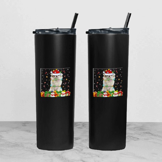 Japanese Chin Dog Christmas Lights Tumbler With Lid And Straw