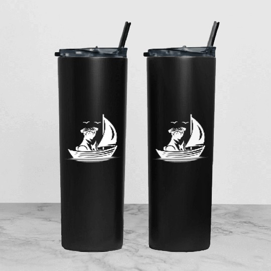 Pug silhouette sailboat minimalist Tumbler With Lid And Straw