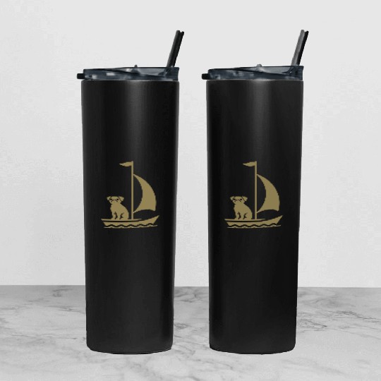 Pug in Boat Silhouette Sailing Minimalist Tumbler With Lid And Straw