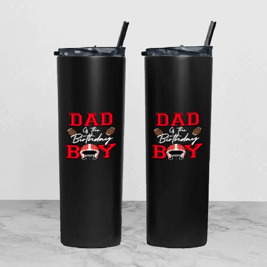 Dad of the Birthday Boy American Football Lover Tumbler With Lid And Straw
