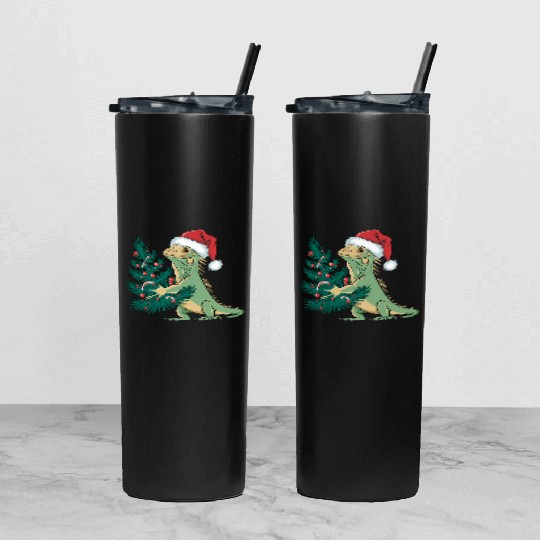 Christmas Tree Santa Iguana Tumbler With Lid And Straw