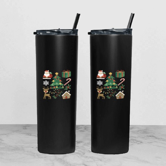 Christmas Icons Family Holiday Santa Tree Reindeer Tumbler With Lid And Straw
