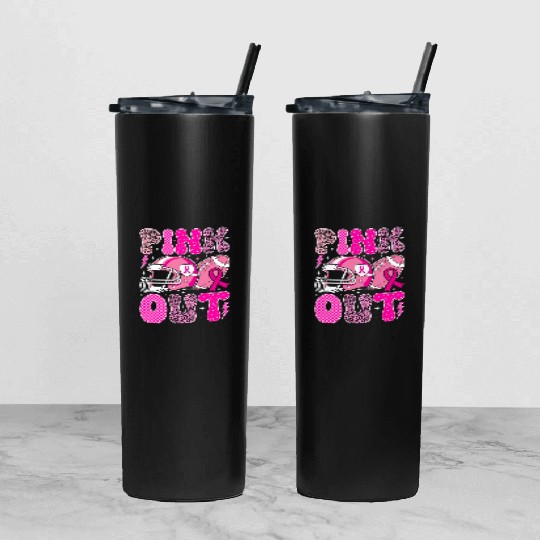 Pink Out Breast Cancer Football Mom Girls Women Tumbler With Lid And Straw