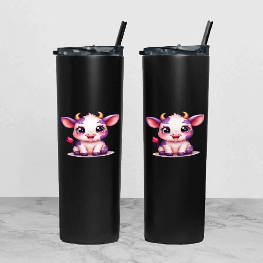 blueberry cow Gift unique Tumbler With Lid And Straw