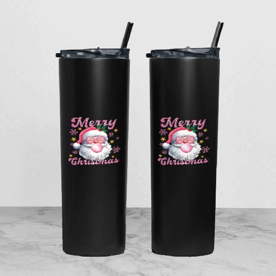 Merry Christmas, Christmas Vingtage, Preppy Santa Tumbler With Lid And Straw