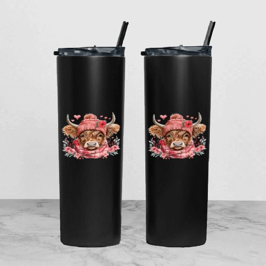 Cute Highland Cow Valentines Day Tumbler With Lid And Straw