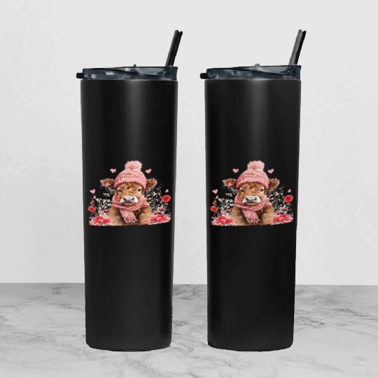 Cute Highland Cow Valentines Day Tumbler With Lid And Straw